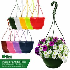 25cm Plastic Hanging Basket Pot Planter | All Colours & Matching Hangers | 6.2L