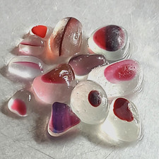 12 Special Red Pink Seaham Multi Stripe Sea glass Jewellery pieces 0.6-1.5cm