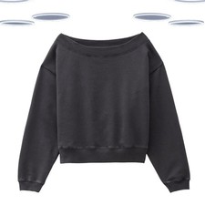 Ex Hush Women’s Sweatshirt Black Organic Cotton Off Shoulder Long Sleeve(Defect)