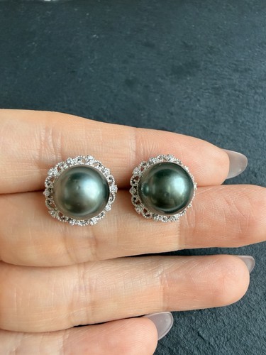 Natural tahitian pearl stud - natural,