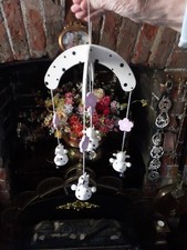 HANGING COT MOBILE - SWEET LITTLE BLACK & WHITE COWS, PINK HEARTS, WOODEN