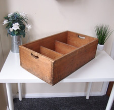 Antique Wooden Fruit Crate Rustic Large Chunky Solid Pine Storage Box w handles✅