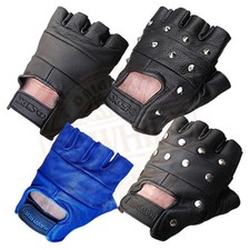 UNISEX LEATHER FINGERLESS GLOVES BIKER DRIVING CYCLING GYM TACTICAL & WHEELCHAIR
