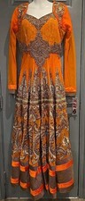 Indian Pakistani Asian Mehndi Wedding Party Occasion Gold Embroidered Dress  38