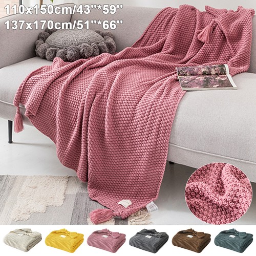 Tassels knitted waffle - knitted, blanket
