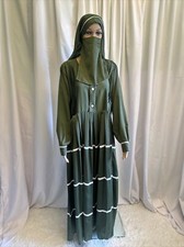 Muslim Islamic Women Prayer Abaya Dress Arabic Dubai Ladies Frock Style - Green