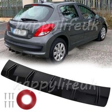 For PEUGEOT 207 2006-2015 Black Rear Bumper Splitter Diffuser Spoiler Lip 10Fins
