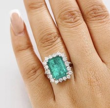 Paraiba Tourmaline Green 10 Carat radiant Cut ring halo Stones 925 S L ✨4 claw