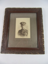 Vtg Brown Ornate  Wooden Ornate frame with b/w Photo of a miliary man .32 x 27cm