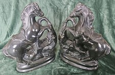 Osborne Ware Copy?  A Pair of Black Ceramic Rearing Horses Figurines Needs TLC