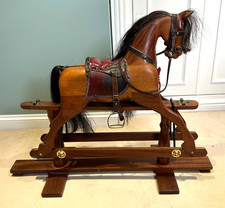 Late 1990's Wooden Rocking Horse with Leather Saddle and Bridle - See photo's