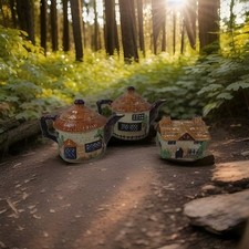 Beswick  Ware Cottageware Tea Set England Thatched Roof Round Hut #239, 240, 244