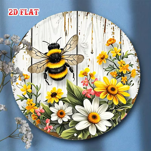 Metal bee garden plaque floral - bee,