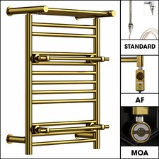 Electric Gold 490x698 mm Heated Towel Rail Radiator with Shelf & Towel Holder