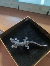 Vintage brooch Silver Metal lizard design marcasite pin