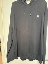 Fred Perry Men's Oversized Logo Black Hoodie Size L