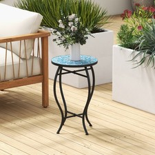 Small Bistro Coffee Table 35 cm Round Patio End Table-Blue