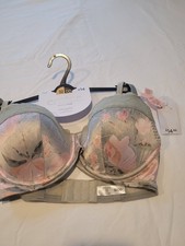 George Women's Bra Full Cup Padded Satin Lace Trim With Gold Hardwear Size 32dd