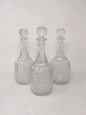 Set of 3 Vintage Cut Glass Wine/ Spirit Decanter  11" Tall with Lid/ Stopper