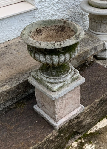 Old stone garden urn - stone,