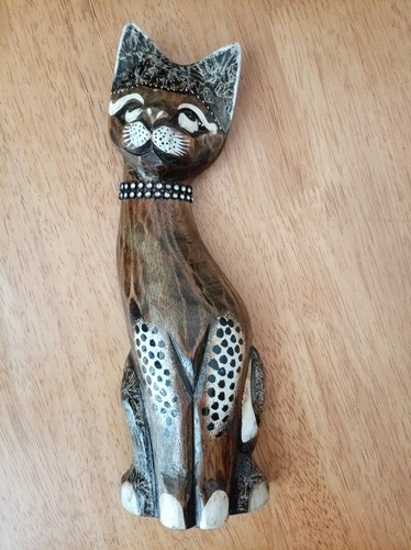 Wooden cat ornament - wooden,