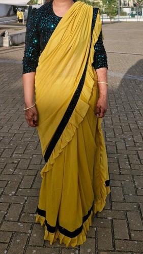 Indian yellow saree 12 - saree,