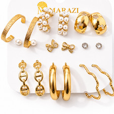 Gold plated earrings set - gold,