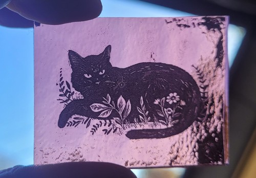 Stained glass black cat - black,