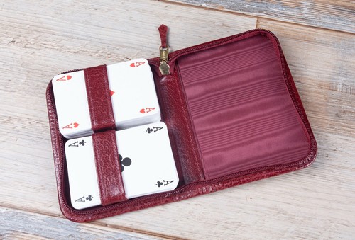 Playing card holder leather - playing,
