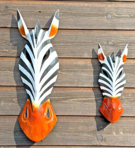 Zebra mask wooden hand carved - hand,