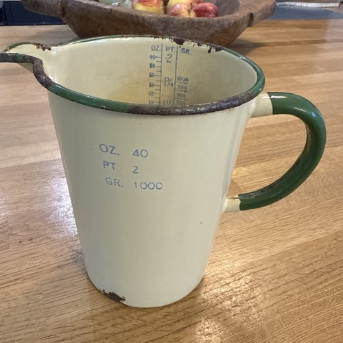 Vintage enamel jug cream - jug, green