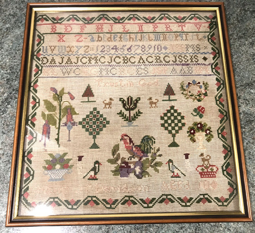 Antique needlework sampler - needlework,
