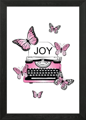 Joyful pink typewriter framed - joyful,