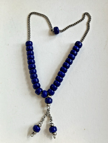 Vintage blue glass worry beads - glass,