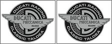 DUCATI MECCANICA Classic Motorcycle stickers decals 75mmx58mm x2 black & silver