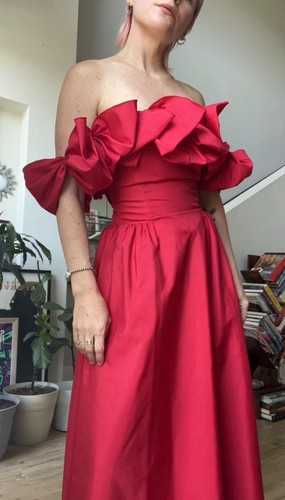 Vtg 1980s red ruffle - vtg, gown