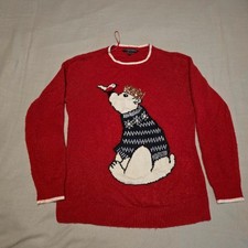 Red Christmas Jumper Polar Bear Crown Winter Knitwear Size 10 Festive Novelty