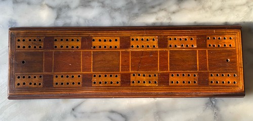 Vintage wooden inlay cribbage - vintage,