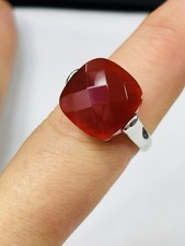 Silver and carnelian solitaire ring UK size P