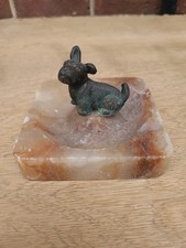 4" Onyx Ashtray Bronze Scottish Terrier Franz Bergmann Style 1930s Rare