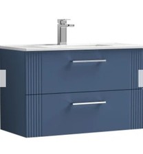 Nuie Deco Wall Hung 2-Drawer Vanity Unit (Without Basin) – 800mm Wide Satin Blue