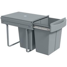HOMCOM Kitchen Cupboard Bin with 40L Dual Compartment, Pull Out Bin, Grey