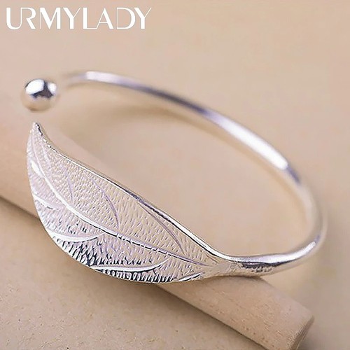 925 sterling silver leaf cuff - 925,