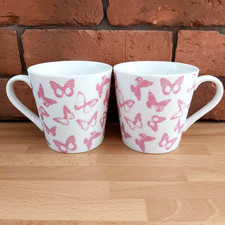 2x Mugs White With Pink Butterflies Pattern By Everyday Home
