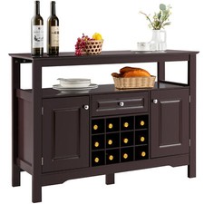Wooden Storage Cabinet Freestanding Bar Buffet Sideboard with Wine Rack Drawer