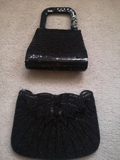 2 Vintage evening handbags shoulder clutch bags sequins beads embellished Black
