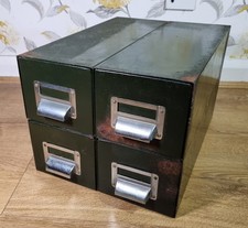 Pair Vintage Industrial Metal Filing Index Cabinet Double Drawer Desktop Green