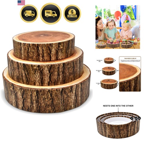 Wood look cake stands set - cake, 3
