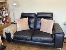 Brown Leather Sofa 2-Seater & Swivel Chair with Footstool