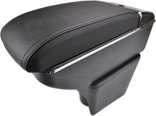 Dual-Layer Black Leather Armrest for VW Polo Mk5 Vento 2010-2017 with USB